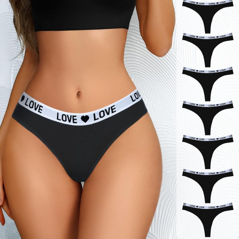 Hotcom Women's Low-Waist Thong Panties 7-Pack Cotton Spandex Love Heart Waistband Comfortable Breathable Invisible Underwear FallFreshness Outdoorfun