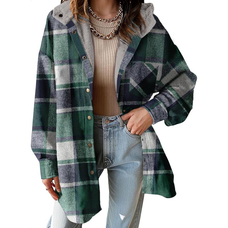 Women's Flannel Hooded Plaid 2025 Shacket Thick Coat Winter Coat for Warmth Button down Warm and Fuzzy Fleece Jacket - Seldom Seen Styles