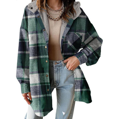 Women's Flannel Hooded Plaid 2025 Shacket Thick Coat Winter Coat for Warmth Button down Warm and Fuzzy Fleece Jacket - Seldom Seen Styles