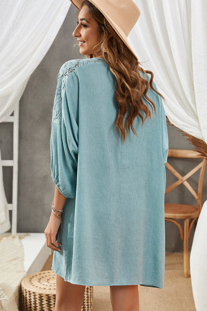 Spliced Lace Three-Quarter Sleeve Cover Up - Seldom Seen Styles