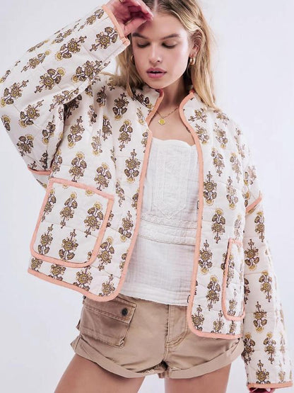 Women's Ditsy Floral Print Drop Shoulder Coat, Casual Long Sleeve Pocket Outerwear for Autumn & Winter, Ladies Clothes for Daily Wear - Seldom Seen Styles