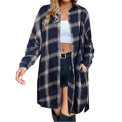 Women's Button Down Flannel Shirts Plaid Shacket Long Sleeve Collared Long Jacket Coats #Springtok - Seldom Seen Styles