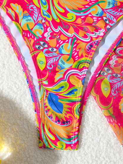 Women's Bikini Sets 2 Piece Halter Triangle Allover Print Swimsuit Set Boho Knot Side Bathing Suit Set