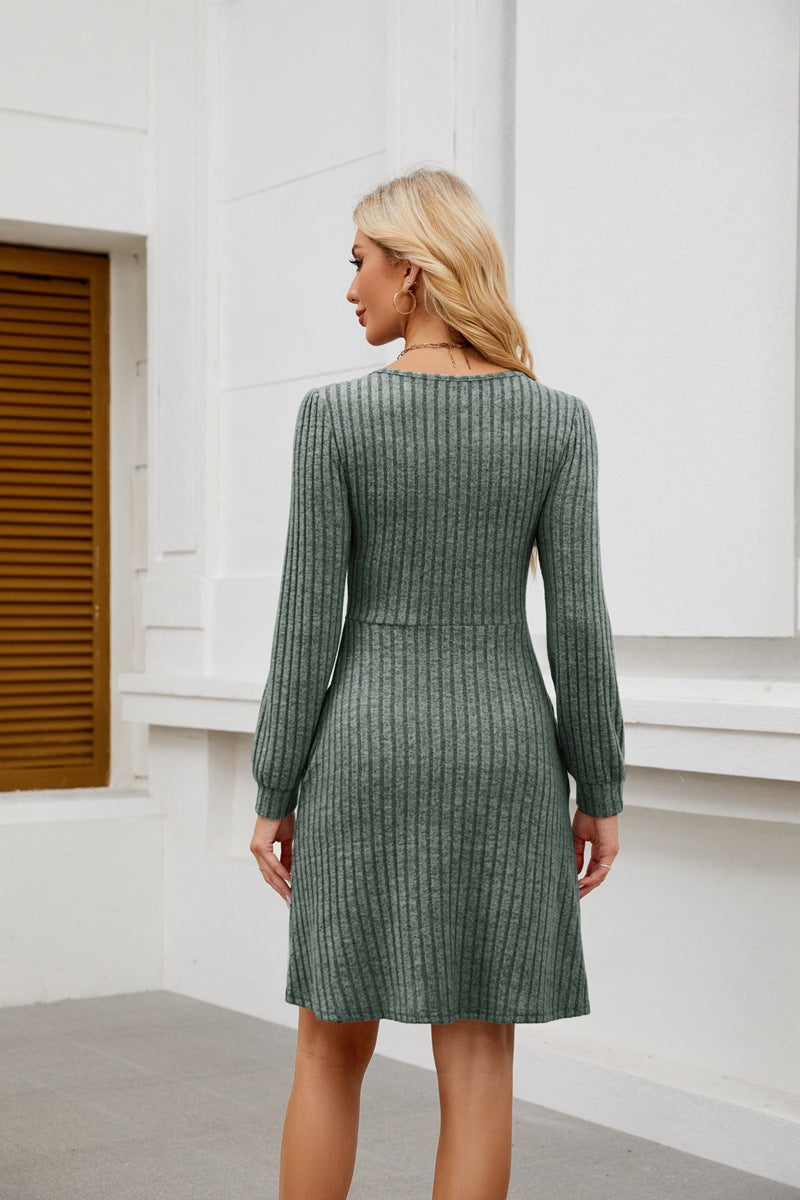 Womens Babydoll Dresses Square Neck Long Sleeve Knee Length Flowy Swing Shirring Mini Dresses Fall Dress