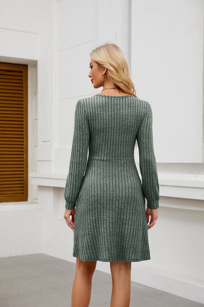 Womens Babydoll Dresses Square Neck Long Sleeve Knee Length Flowy Swing Shirring Mini Dresses Fall Dress