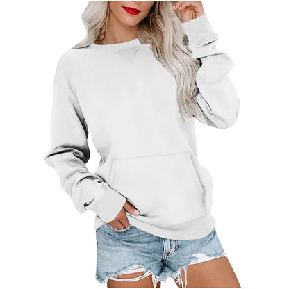 Women's Crewneck Hoodless Sweatshirt With Kangaroo Pocket Fleece Longsleeve Oversized Casual Style Shirt Lightweight Pullover - Seldom Seen Styles