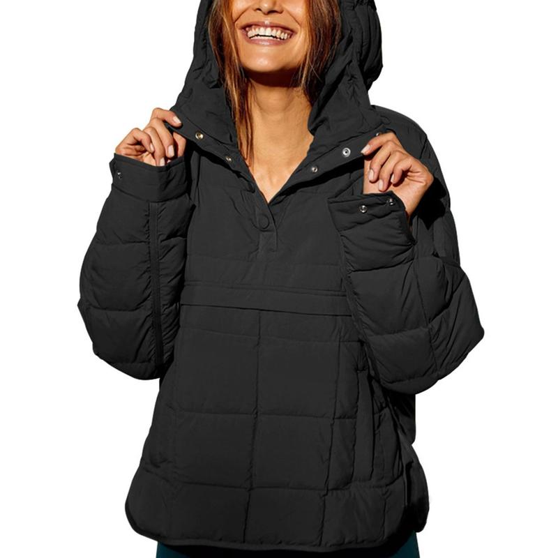 Womens Oversized Hooded Puffer Jacket Lightweight Pullover Hoodies Quilted Dolman Long Sleeve Warm Winter Coat - Seldom Seen Styles