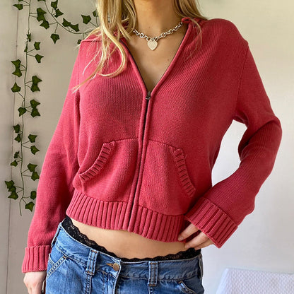 Women's Solid Drawstring Full Zip Up Hooded Spring Crochet Cardigan, Back To School Outfits, Drop Shoulder Kitting Fall Sweater Tops, Cardigan for Women, Casual Solid Dual Pocket Fall Outerwear for New Style, Fall outfits, Fallfreshness - Seldom Seen Styles