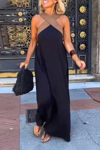 Women's Cross Halter Neck Sleeveless Stitching Dress - Seldom Seen Styles