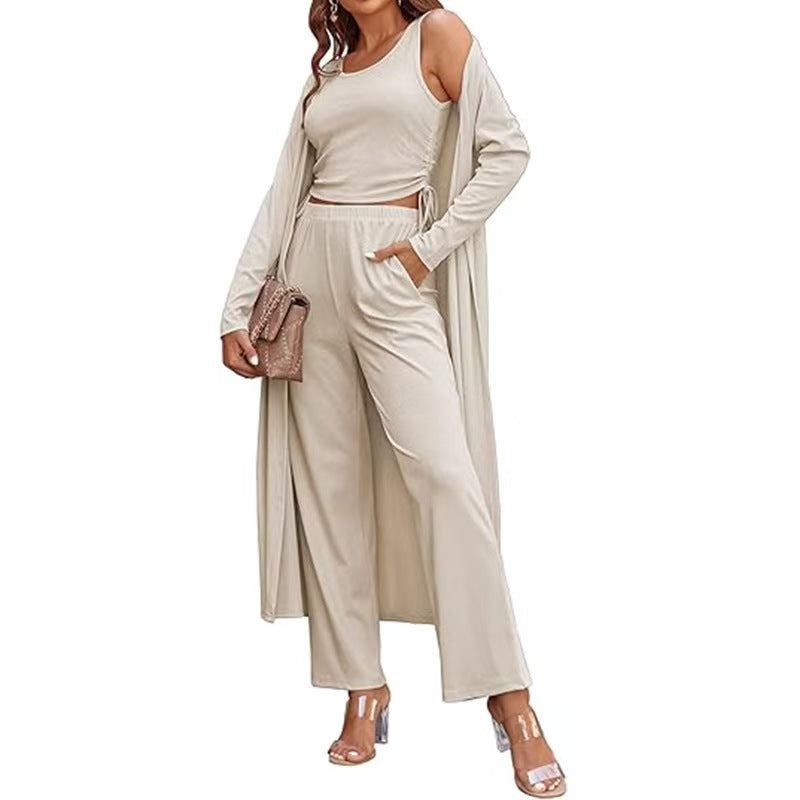 Cozy New Ekouaer Women's 3 Piece Knit Lounge Set Long Sleeve Cardigan Sleeveless Top Pants Sweatsuit S-XXL - Seldom Seen Styles