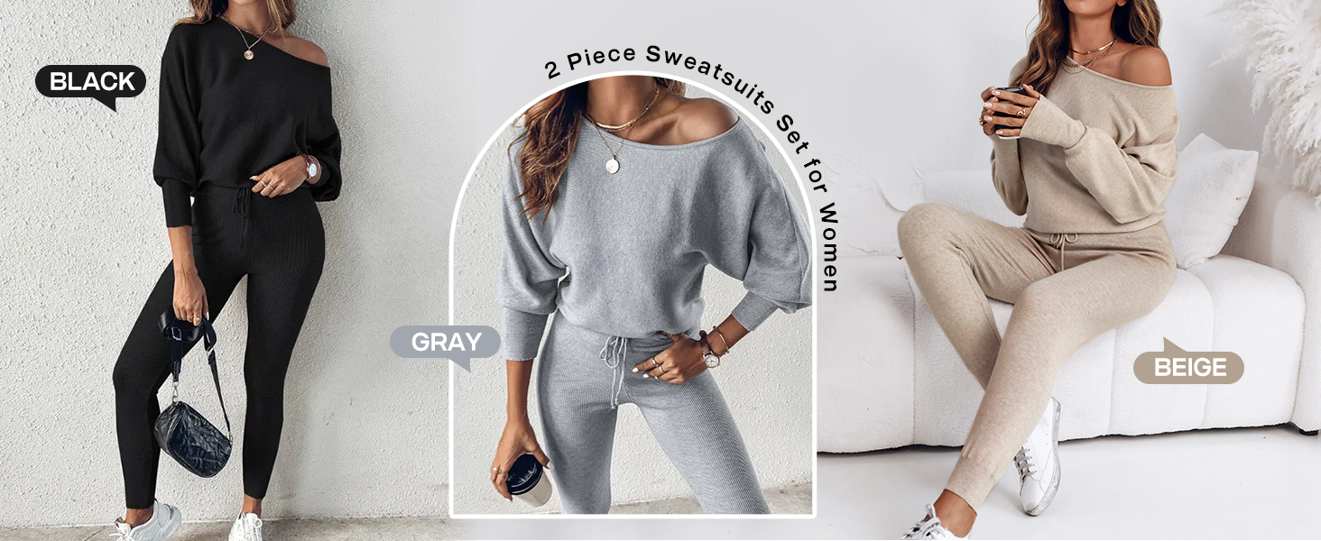2 Piece Lounge Outfit 2025 Long Sleeve Knit Pullover Tops Drawstring Pants Set Tracksuit Sweatsuit - Seldom Seen Styles