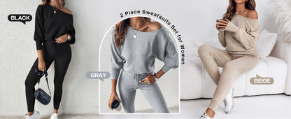 2 Piece Lounge Outfit 2025 Long Sleeve Knit Pullover Tops Drawstring Pants Set Tracksuit Sweatsuit - Seldom Seen Styles