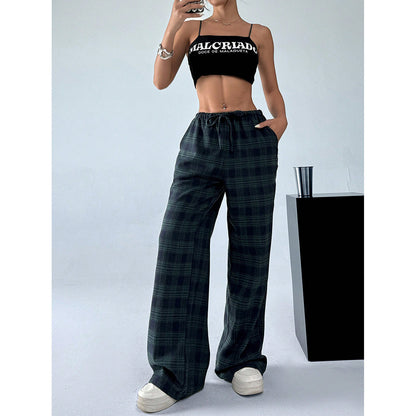 Women's Letter Leopard Print Straight Leg Pants Elastic Waist Y2K Trousers Bottoms with Pockets - Seldom Seen Styles