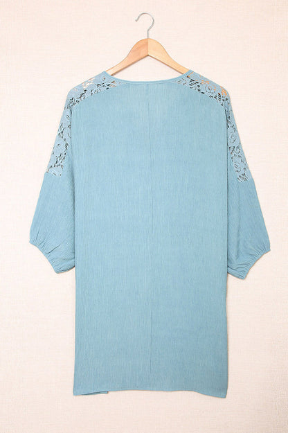 Spliced Lace Three-Quarter Sleeve Cover Up - Seldom Seen Styles