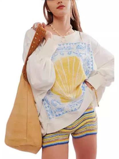 Women's Summer Loose T-Shirt Star Patch Long Sleeve Crew Neck Casual Tops Streetwear - Seldom Seen Styles