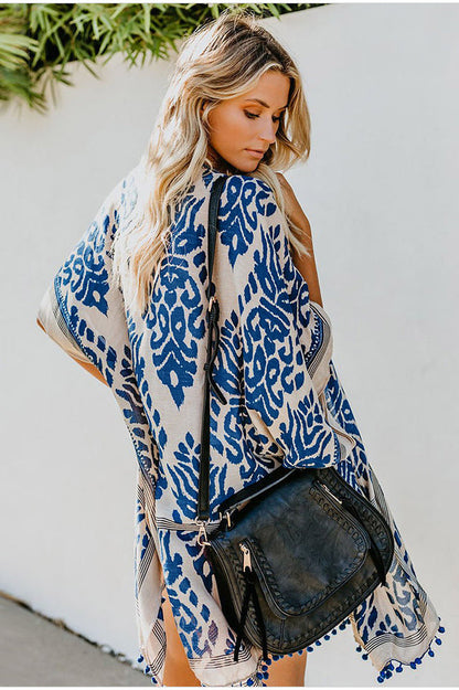 Seaside Resort Cardigan Printed Pompom Kimono - Seldom Seen Styles