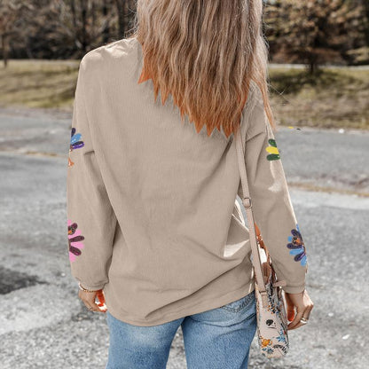 Women's Thanksgiving Sweatshirt with Sequin Turkey Graphic Corded Baggy Long Sleeve Winteroutfit Round Neck Casual Tops for Comfortable Wear - Seldom Seen Styles