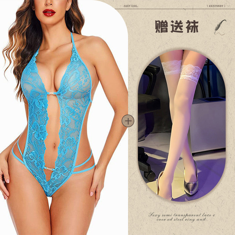 Sexy Lingerie Amazon Foreign Trade Source See-through Backless Shaping Lace-up Lace
