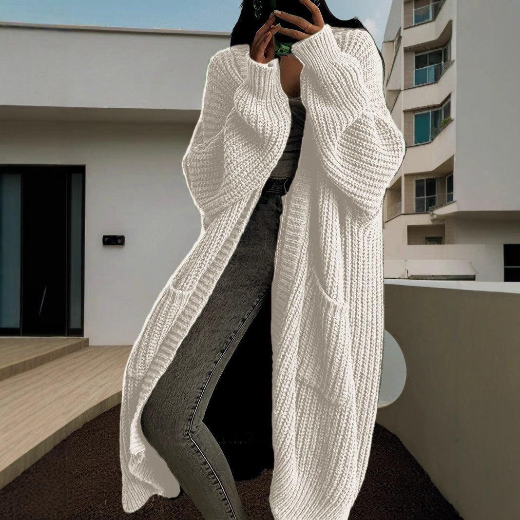 Women's Solid Drop Shoulder Long Cardigan, Casual Pocket Longsleeves Cardigan, Ladies Knitwear for Spring & Fall Daily Wear, Sweaters for Women, Knitting Womenswear - Seldom Seen Styles