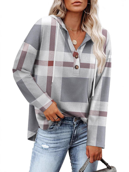 Womens Tops V Neck Button Sweatshirt for Women Pullover Long Sleeve Shirts Fall Outfits 2025 Loose Fit - Seldom Seen Styles