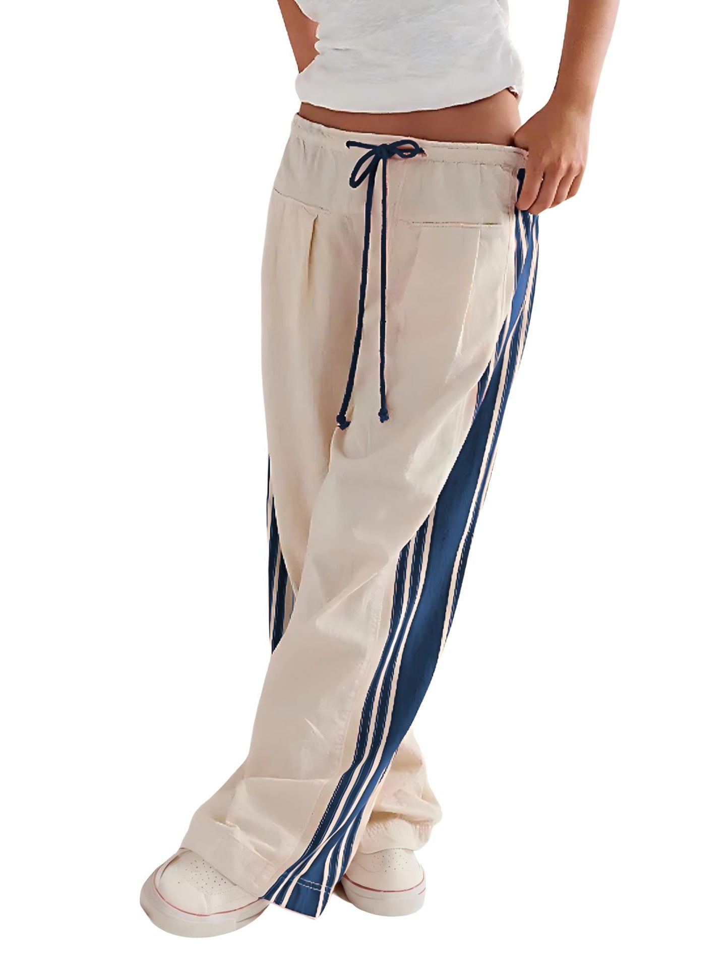 Women Y2k Track Pants Side Striped Wide Leg Baggy Pants Casual Drawstring Waist Parachute Sweatpants Streetwear - Seldom Seen Styles