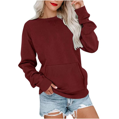 Women's Crewneck Hoodless Sweatshirt With Kangaroo Pocket Fleece Longsleeve Oversized Casual Style Shirt Lightweight Pullover - Seldom Seen Styles