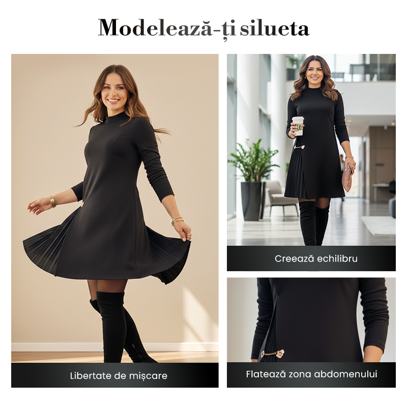 Elegant Long Sleeve Pleated Dress