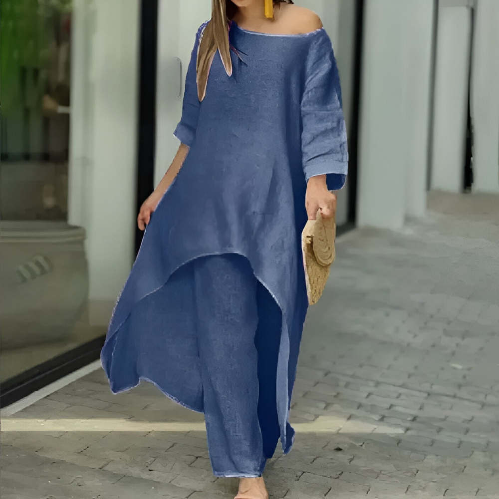 Womens Two Piece Set Dress Suit for Women Long Sleeve Cotton Linen Irregular Solid Crewneck Daily Wear Summer Set - Seldom Seen Styles