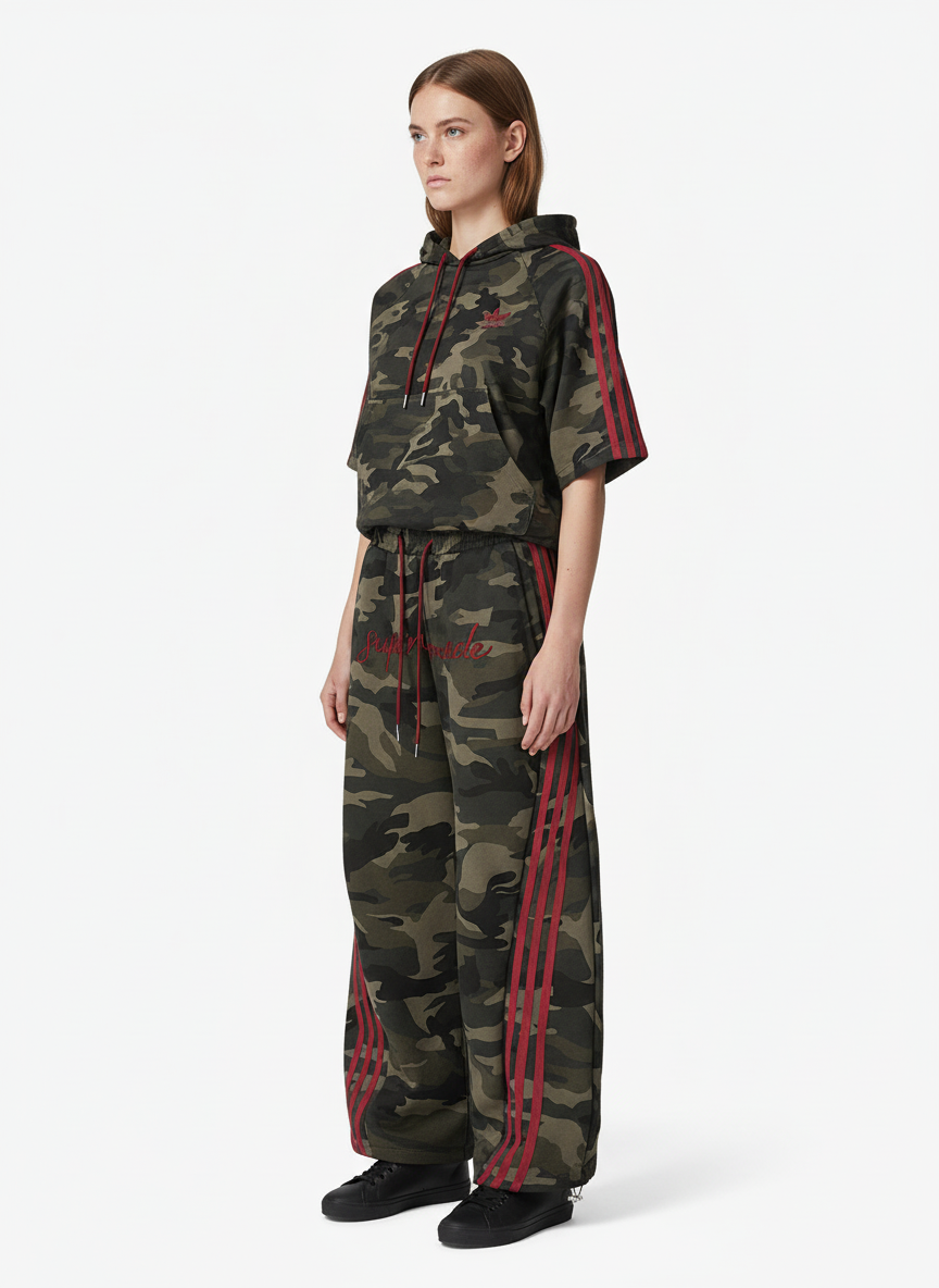 Retro Patchwork Embroidered Camouflage Barrel Pants