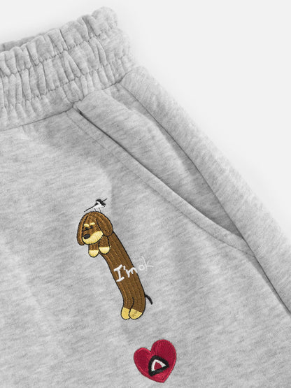 Embroidery Puppy Baggy Barrel Sweatpants