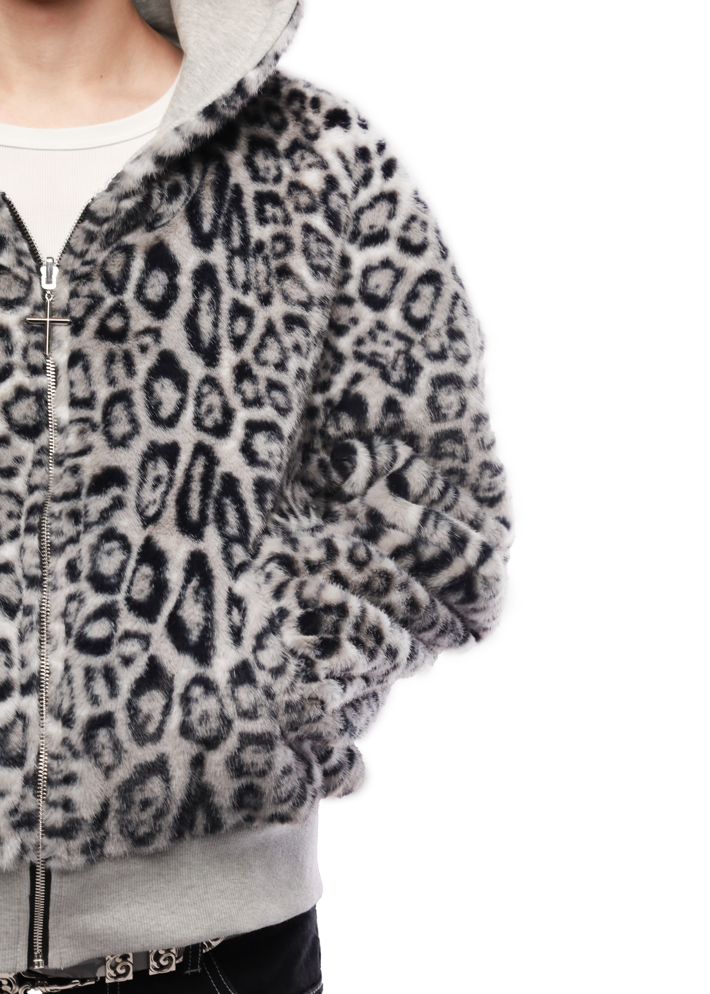 REVERSIBLE FUR ZIP HOODIE in GREY