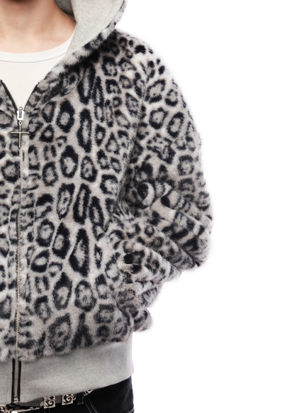 REVERSIBLE FUR ZIP HOODIE in GREY