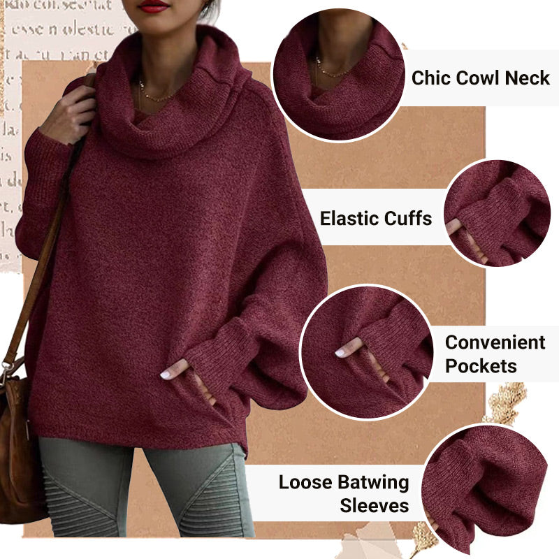 🎉50% OFF🥳Women's Batwing Cowl Neck Sweater with Pockets