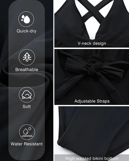 Sheways Deep V Cross-Back Ruched Swimsuit