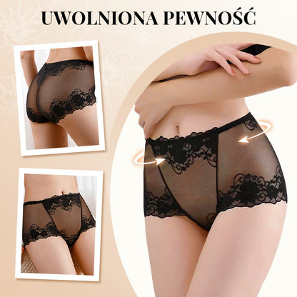 Damskie ręcznie robione bokserki z koronką o wysokim stanie