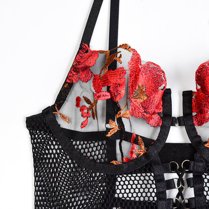 Women Sexy Lingerie Strap Lace Teddy Babydoll Sheer Bralette and Panty Set - Seldom Seen Styles