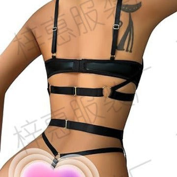 Women's Exotic Lingerie Sets Sexy Strappy Leather Rave Outfits Babydoll Garter with Underwire Push Up Bra and Chains - Seldom Seen Styles