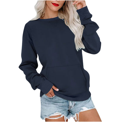Women's Crewneck Hoodless Sweatshirt With Kangaroo Pocket Fleece Longsleeve Oversized Casual Style Shirt Lightweight Pullover - Seldom Seen Styles