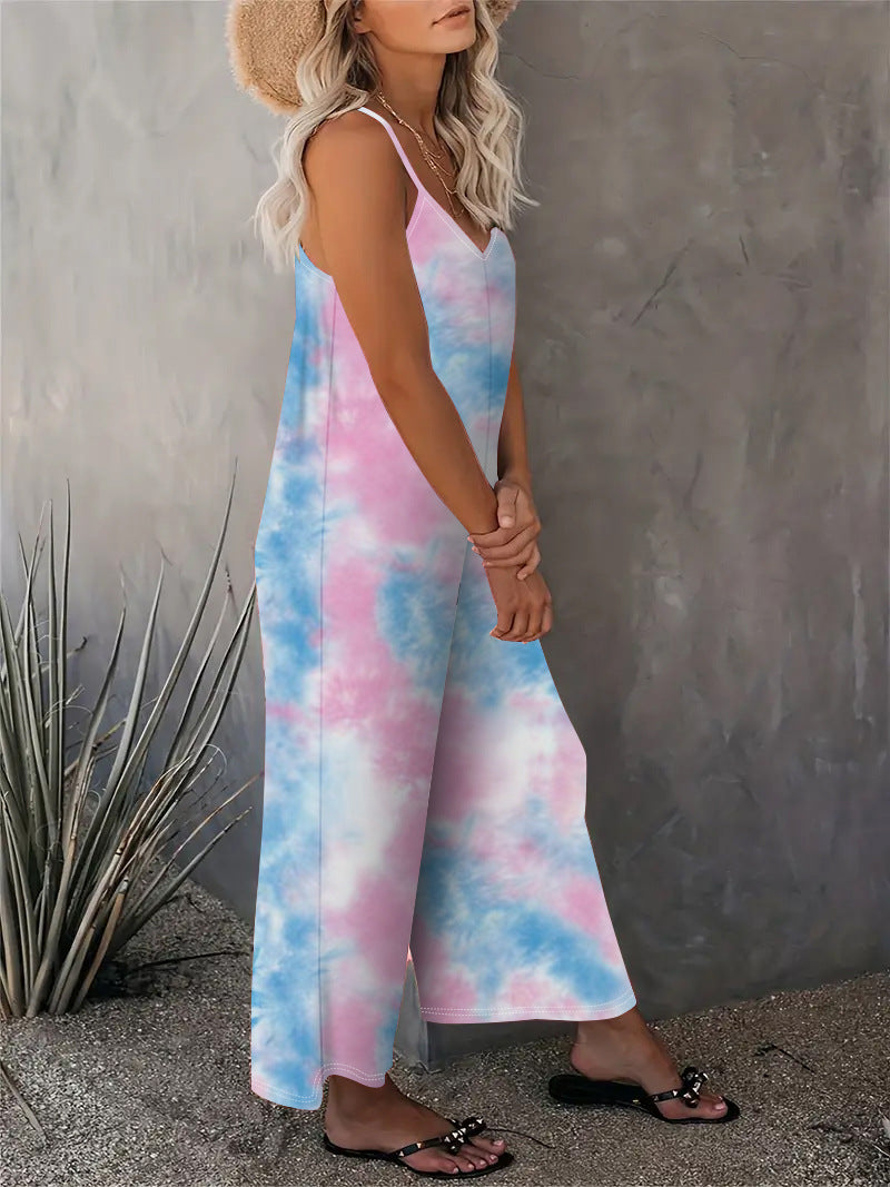 2025 Summer New Women's Casual Ladies' Strap Jumpsuit Pants New Printed Sleeveless Romper for Women