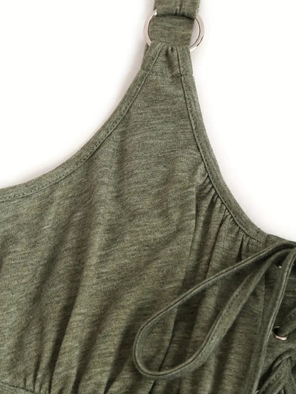 Women's Plain Lace Up Tie Front Tank Dress, Casual Fitted Sleeveless O-ring A Line Dress for Summer, Dresses for Women, Ladies Clothes for Everyday Daily Wear, Womenswear, Vacation Dresses - Seldom Seen Styles