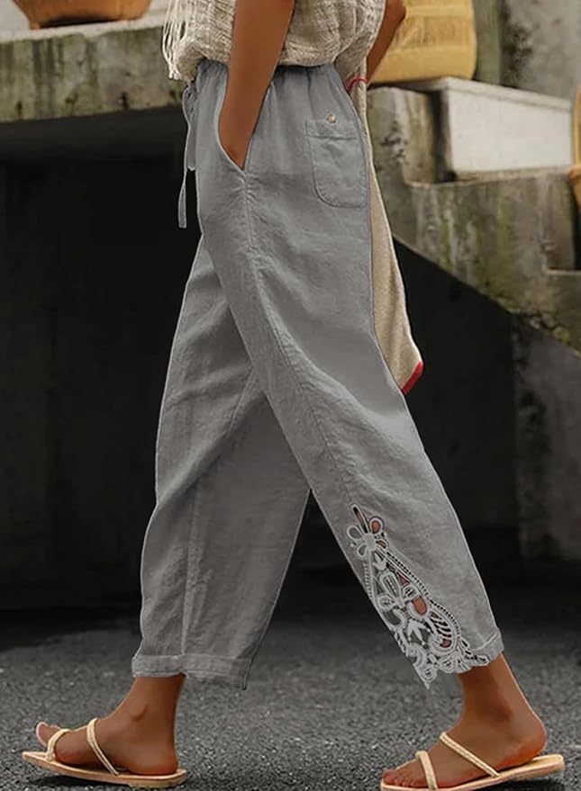 Women Casual Lightweight Drawstring Elastic Waist Pants with Pockets, S-XXL - Seldom Seen Styles