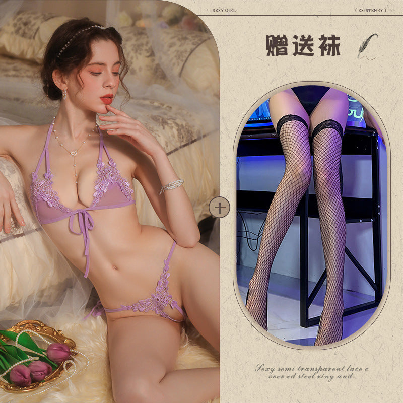 New Sexy Three-Piece Lingerie Set, No Need to Remove Bikini, Open Crotch, Tempting Plus Size Women's Set