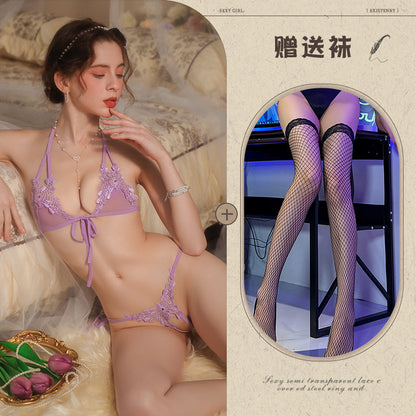 New Sexy Three-Piece Lingerie Set, No Need to Remove Bikini, Open Crotch, Tempting Plus Size Women's Set