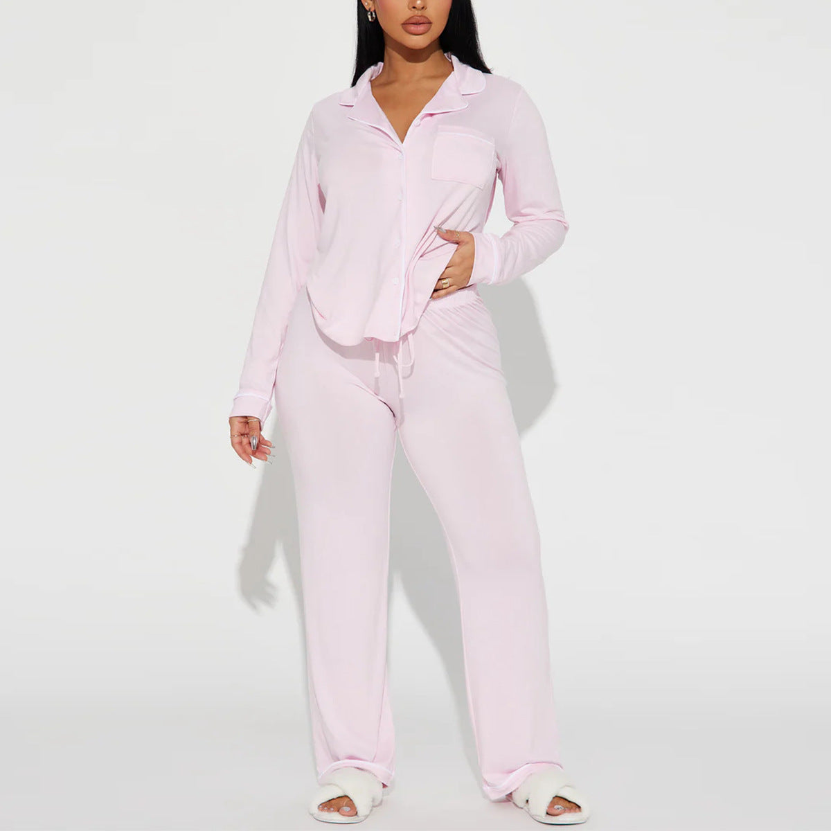 Modal Pajama Set, Long Sleeve Button Down Shirt and Pajama Pants, Sleepwear for Women - Seldom Seen Styles