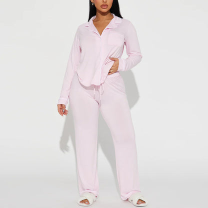 Modal Pajama Set, Long Sleeve Button Down Shirt and Pajama Pants, Sleepwear for Women - Seldom Seen Styles