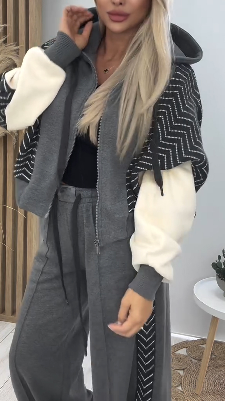 Women Hooded Spliced Jacket + Pants Casual Set - Seldom Seen Styles