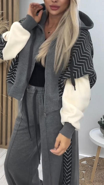 Women Hooded Spliced Jacket + Pants Casual Set - Seldom Seen Styles