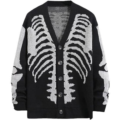 Women's Skeleton Print Drop Shoulder Cardigan, Casual Halloween Long Sleeve Open Front Knitwear for-Fall & Winter, Women's Clothing for Daily Wear, Cardigans for Women, Cardigans - Seldom Seen Styles