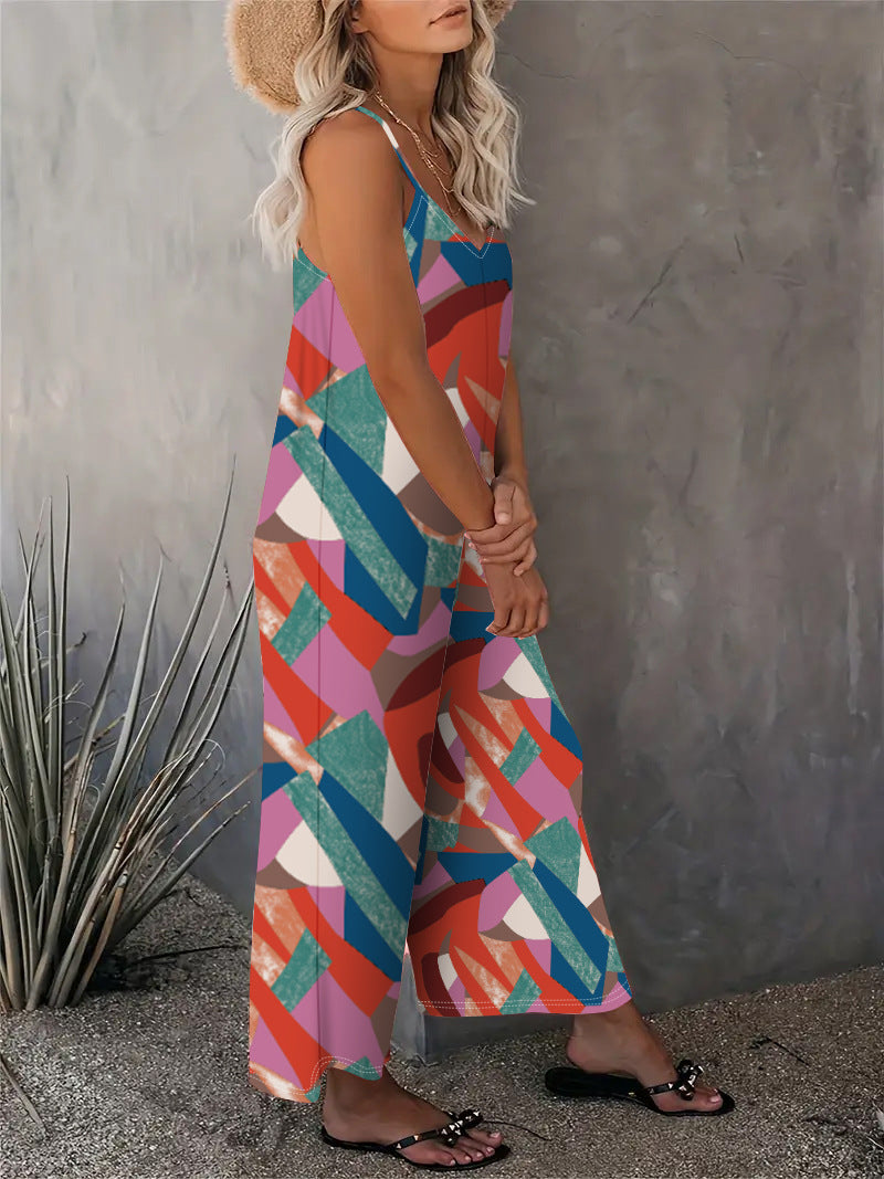 2025 Summer New Women's Casual Ladies' Strap Jumpsuit Pants New Printed Sleeveless Romper for Women