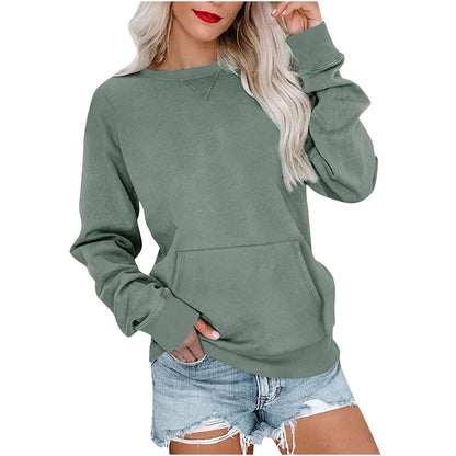 Women's Crewneck Hoodless Sweatshirt With Kangaroo Pocket Fleece Longsleeve Oversized Casual Style Shirt Lightweight Pullover - Seldom Seen Styles